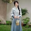 Китайский Ретро Вышитый Глицинией Костюм Тан Ханфу Ципао Топ Чайный Набор