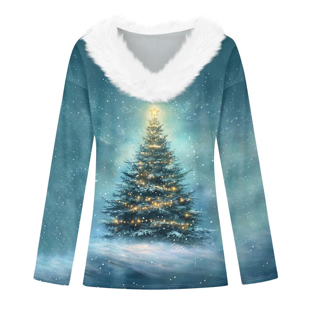 Long Sleeve Shirts For Women Cute Tops Christmas Prints Tees Blouses Casual Plus Size Basic Tops Pullover