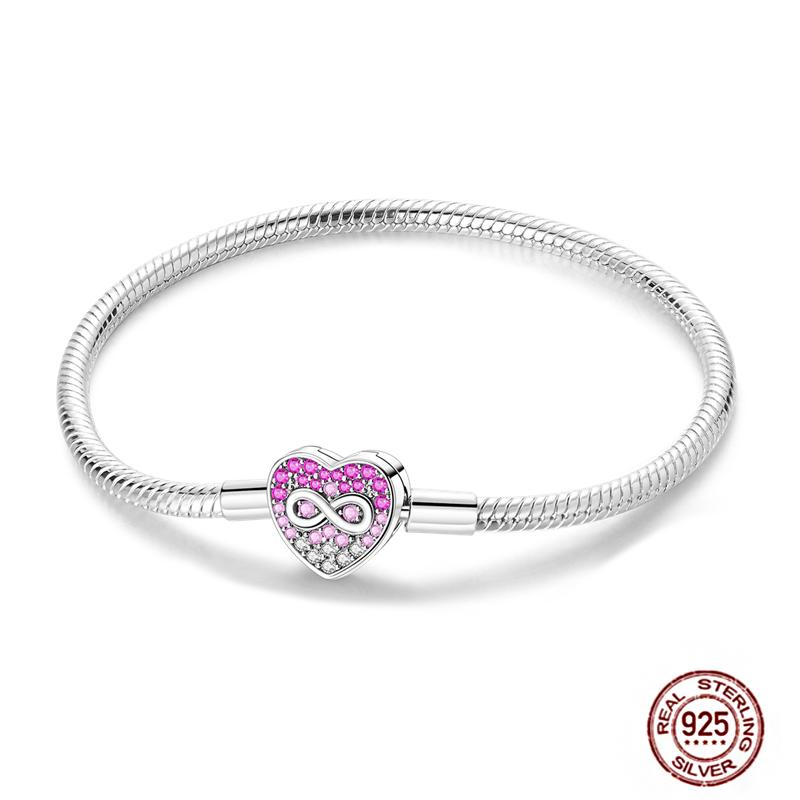 17-20CM Star Moon Bracelet 925 Copper Pink Heart Clover Charms Snake Chain Luminous Bracelet For Women DIY Birthday Zircon Gift