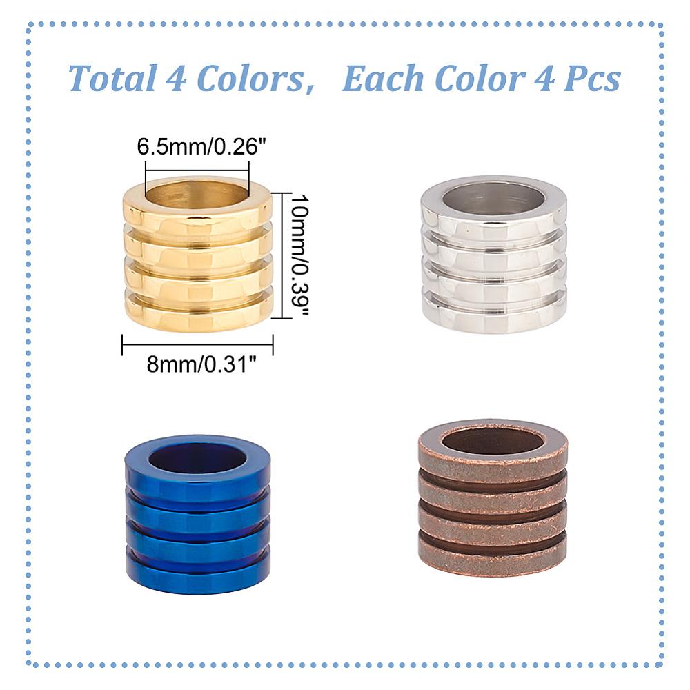 1box Stainless Steel Beads Groove Large Hole Beads Column Mixed color 10~11x8~10mm Hole: 6.5~7mm 16pcs/box