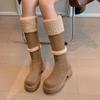 European Station Women's Shoes Autumn and Winter New Boots Long Boots Plush Thick-soled Fluffy Boots But Knee-high Knight Boots