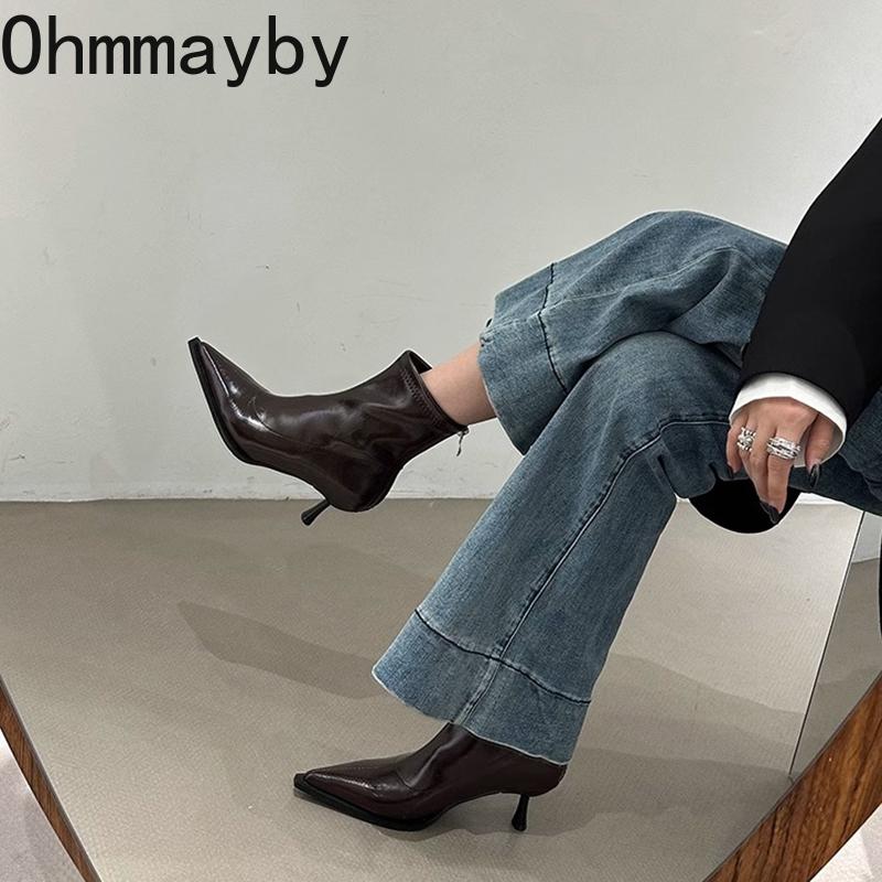 Уличный стиль Остроносые Узкие Женские Ботильоны Модная Обувь на Тонком Каблуке Женские Современные Короткие Ботильоны