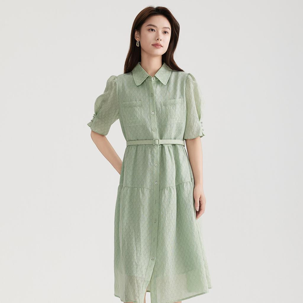 Temperament, waist cinching, slimming short-sleeved dress, women's 2026 summer shirt dress, high-end and thin A-line skirt