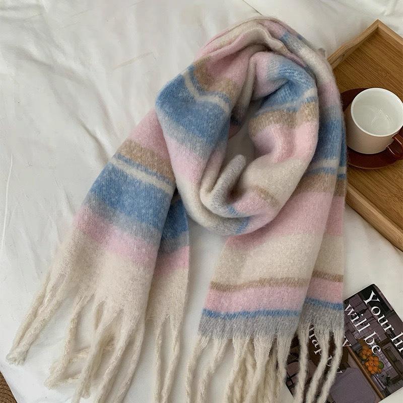 Meiraid Women's Striped Scarf: Warm, Thickened, Versatile Neckwear for Autumn and Winter