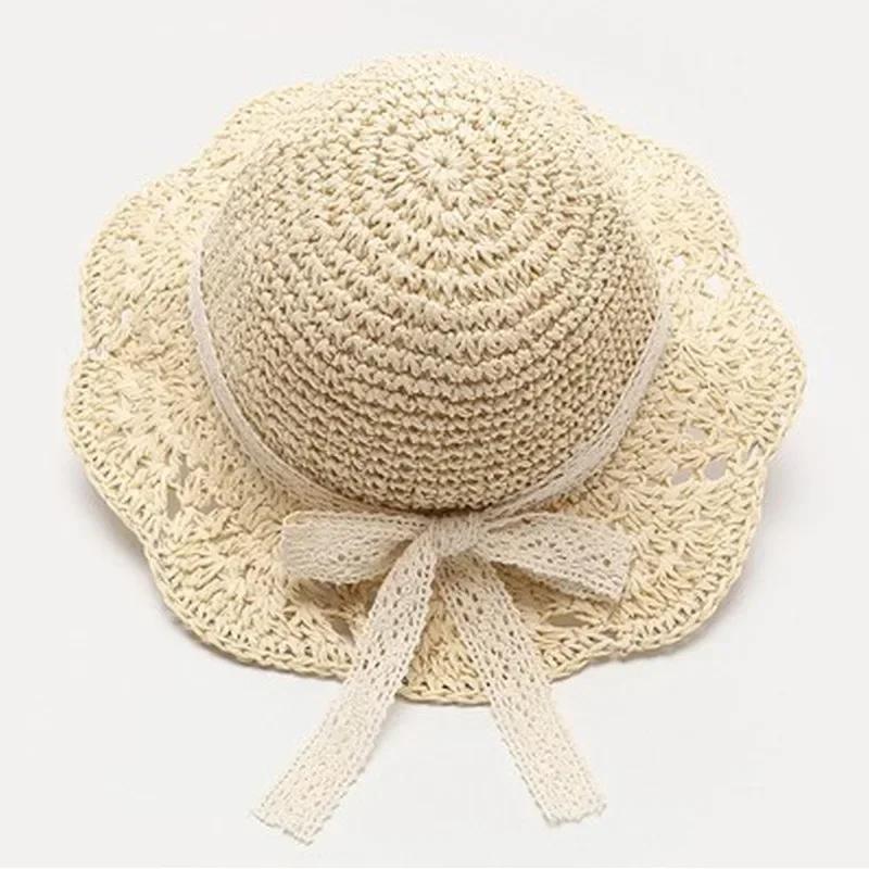 Cute Fashion Summer Children's Straw Hat Girls Breathable Lace Cap Bow Beach Sun Hat Wide Brim Kids Princess Travel Sunshade Hat