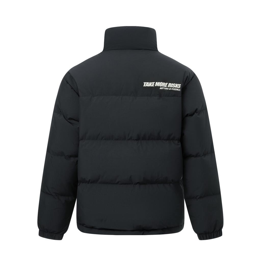 Серия пуховиков Li Ning Hot Pot с буквенной молнией, воротником-стойкой, удобные, дышащие, повседневные, унисекс, верхняя одежда, черный AYMV855-1