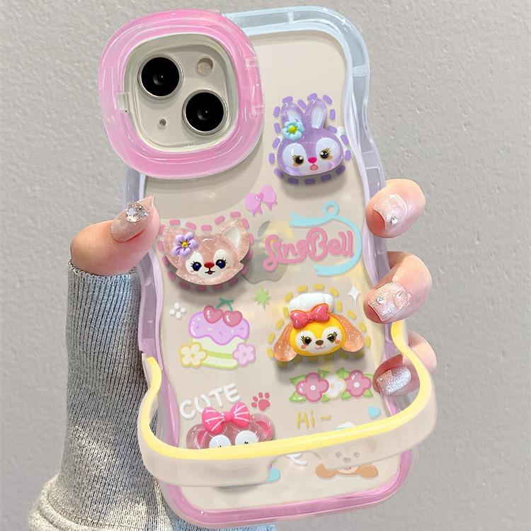 Applicable To Apple 15 Mobile Phone Case IPhone 13 Transparent Cartoon Three-dimensional Figure 14 Wavy Side Invisible Double Bracket 12