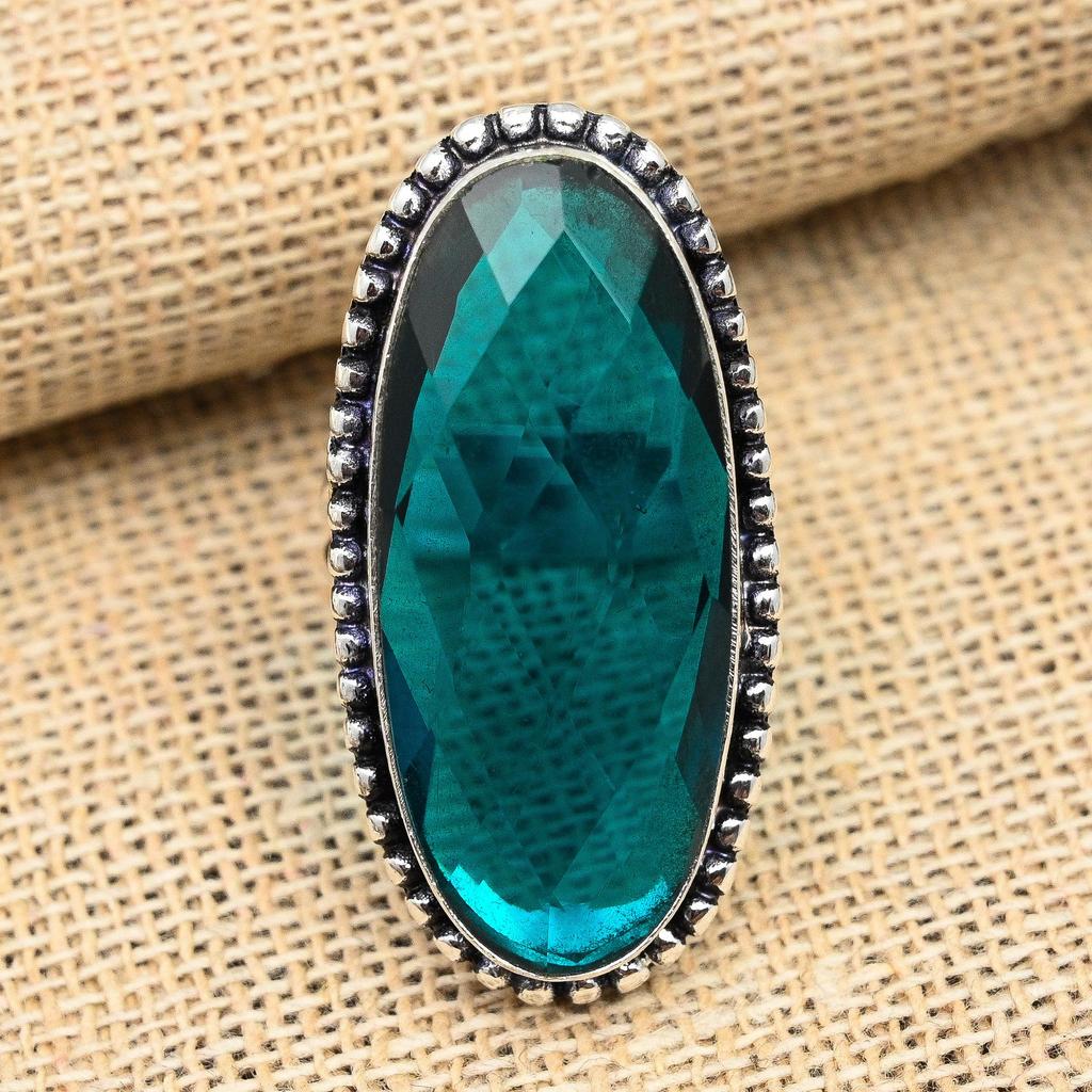 Indicolite Tourmaline Gemstone Handmade Jewelry 925 Sterling Silver Ring For Christmas