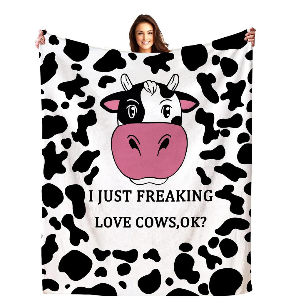 Cartoon Cow Flannel Blanket Sofa Blanket Cute Animal Print Blanket Office Blanket