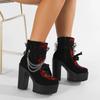Fashion Vintage Gothic Lace Ankle Boots for Women Chunky Heel Side Zipper with Chain Detail Platform Goth Boots High Heels Women Shoes