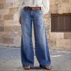 Spring Retro Wide-leg Jeans Women's Embroidered Stretch Straight-leg Pants Casual Trousers