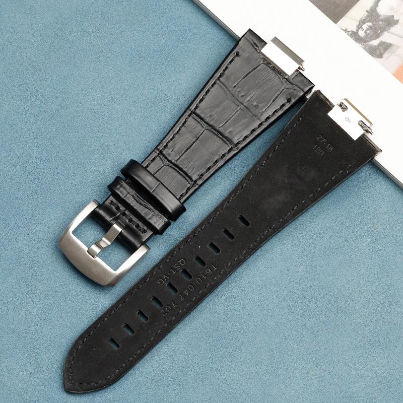12MM For Tissot PRX Series T137410A T137410 Silver Butterfly Buckle + Genuine Leather Curved End Watch Band Strap Bracelet For T137