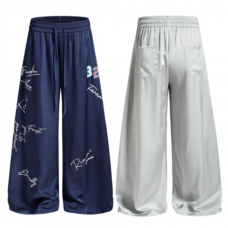 Unisex Streetwear Letter Print Wide Leg Casual Pants High Waist Loose Fit Straight Cut Trousers