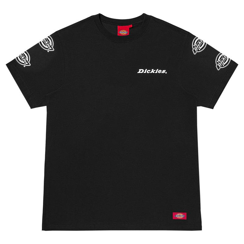Dickies Мужская футболка с круглым вырезом и короткими рукавами, дизайн с принтом букв и несколькими логотипами, черный DK010360BLK