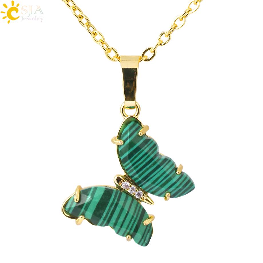 Rock Crystal Necklace Butterfly Necklaces Natural Stone Amethysts Clear Quartz Tiger Eye Pendants Stainless Steel Chain H158