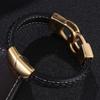 Мужской панк ретро золотой кожаный браслет-наручник с магнитной застежкой из нержавеющей стали