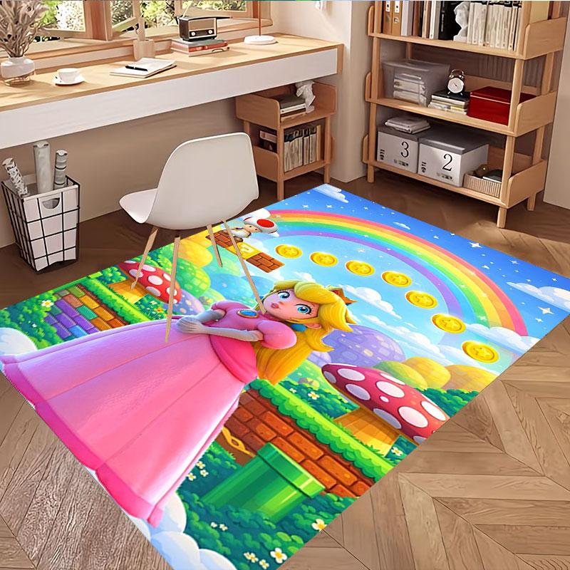 Princess Peach Toadstool Print Rug, Washable Floor Carpet, For Entryway Dorm Laundry Room Office Study, Home Decor Birthday Christmas Gift