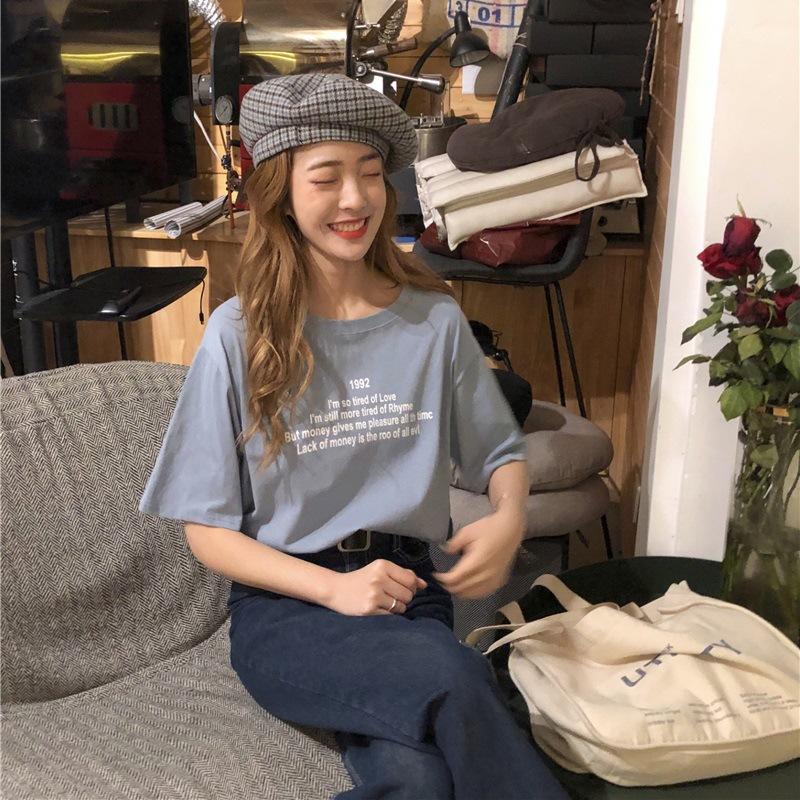 Женская новая повседневная футболка с короткими рукавами и буквенным принтом для женщин, школьная нижняя рубашка, верхняя часть для женщин