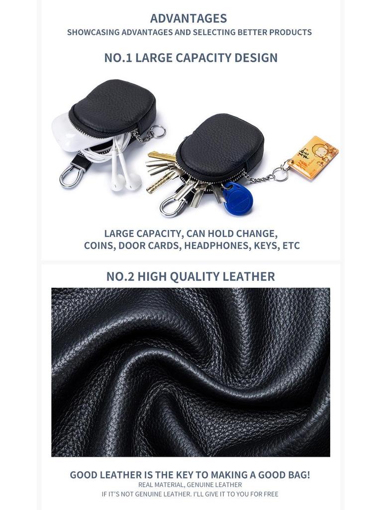 Genuine Leather Mini Coin Purse & Key Holder: Multifunctional Cowhide Wallet & Earphone Bag.