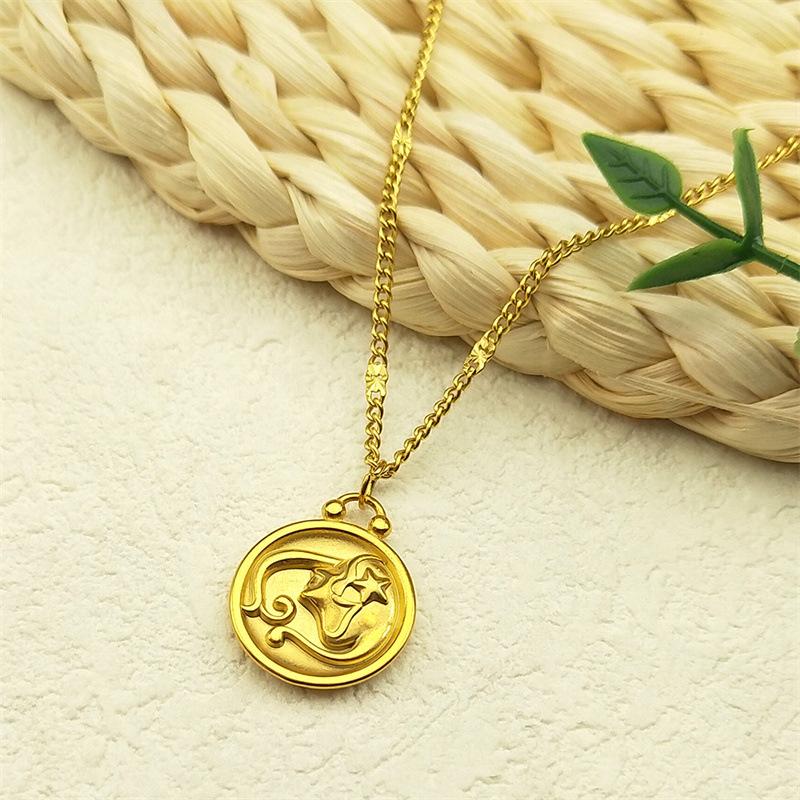 Маленькие и универсальные украшения для темперамента, рельеф из нержавеющей стали с изображением двенадцати знаков зодиака, круглая подвеска, ожерелье из титановой стали