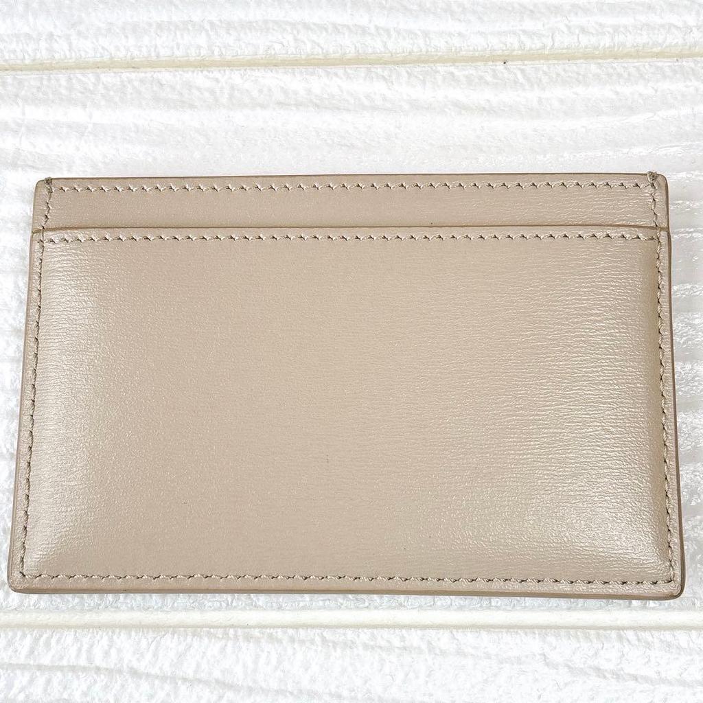 Used Authentic Celine Triomphe Card Holder Light Stone Calfskin Genuine Leather