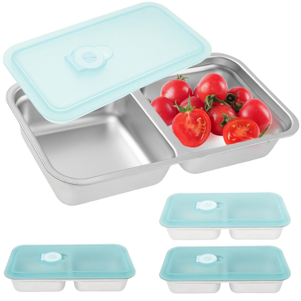 Mini Double Compartment Lunch Box Snack Container Portable Leak Proof Picnic Fresh Box Stainless Steel Food Storage Container