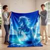 Majestic Water Horse in Ocean Waves Art Flannel blanket for bedroom, living room, sofa, and nap sofas.