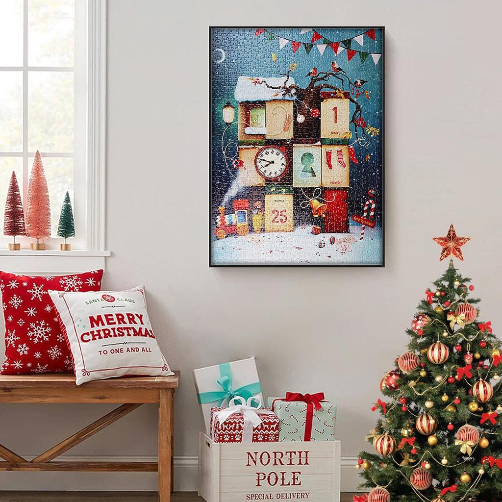 MISITU Jigsaw Landscape Christmas Stylish Interior Christmas Calendar X 70 1000-Piece Puzzle, Painting, Calendar, Countdown, Treehouse, Gift,