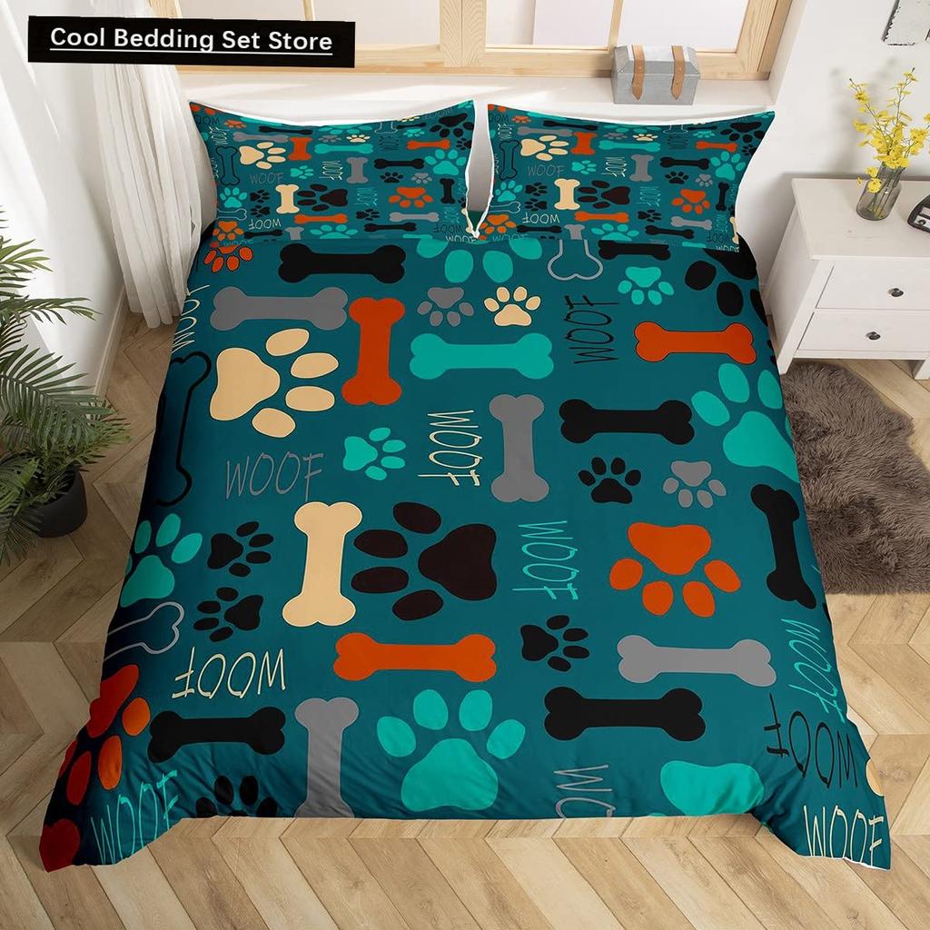 Черный собачья лапка King Queen Пододеяльник Puppy Footprints Комплект постельного белья Cat Paw Red Heart Love Одеяло Покрывало из микрофибры