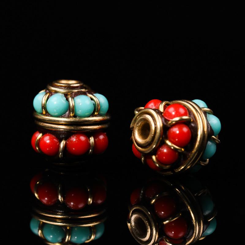 Nepal Six-Syllable Mantra Brass-Inlaid Spacer Beads for DIY Buddhist Rosary