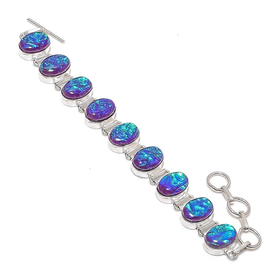 Natural Purple Triplet Opal Gemstone 925 Sterling Silver Bracelet 7-8" ASB-3035