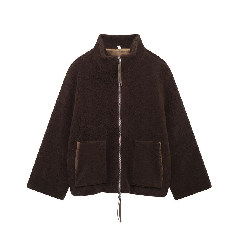 Womens Oversized Zip-Up Wool Blend Coat Streetwear Chic Loose Fit 2025