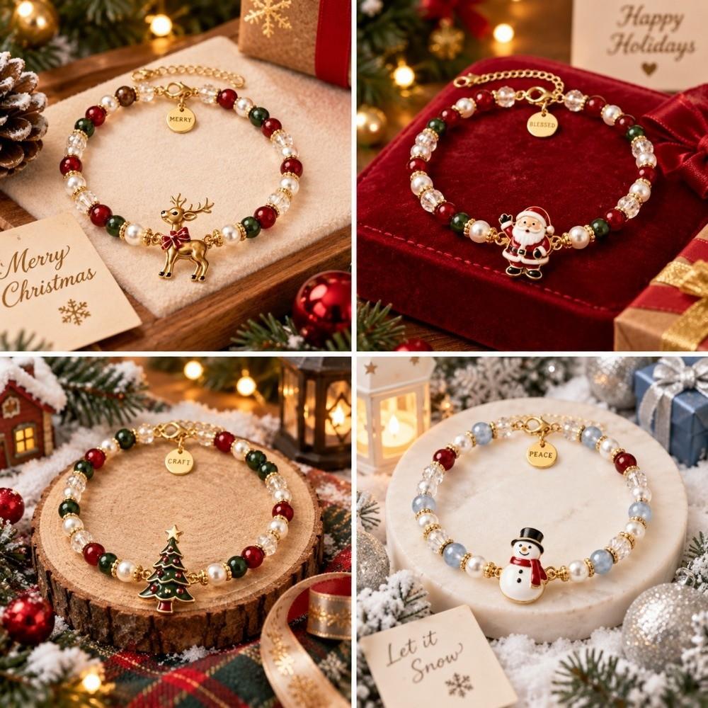 Santa Claus Crystal Beaded Bracelet Snowman Women Bangle Christmas Bracelets Party Favor
