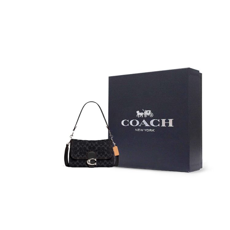 Coach Мягкая полосатая 26 Классическая Monogram Ткань Застежка-клапан Сумка на плечо Женская сумка на плечо Черная CG094-LHDRJ