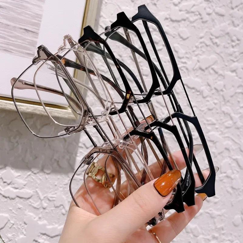 Double Beam Half Frame Business Myopia Eyewear Korean Trend Female Square Frame Eyewear Male Anti-blue Light Short Sight Eyewear