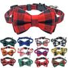 Pet Breakaway Cat Collar Bow Tie and Bell Cute Plaid Christmas Red Elastic Adjustable Dog Collar With Sash Small Bell For Cats