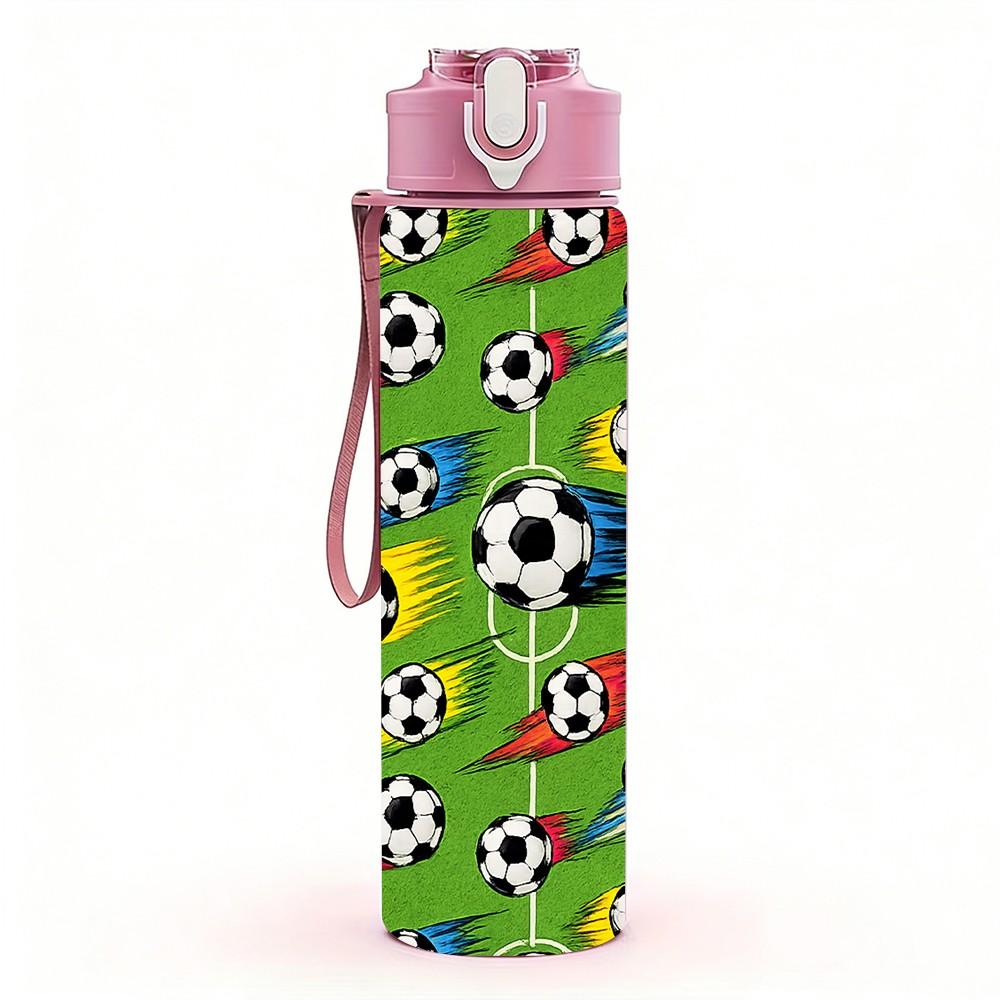 1PC Repeating Soccer Ball Seamless Print 750ml Color Plastic Sports Water Bottle Leakproof Flip Straw Lid Suitable for Sports Office Home Use