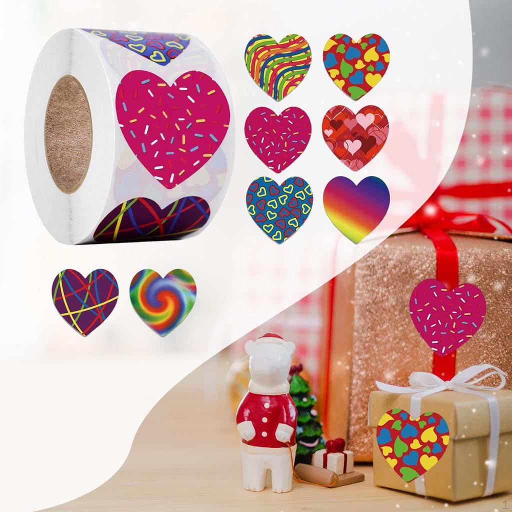500 Pieces Funky Heart Stickers Self Decorative Sealing Labels Valentine's Day