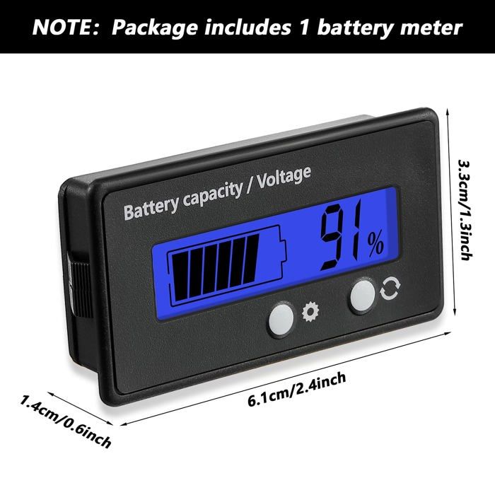 Indicateur de jauge batterie LCD wattmètre universel 12–84V (Bleu) — plomb & lithium