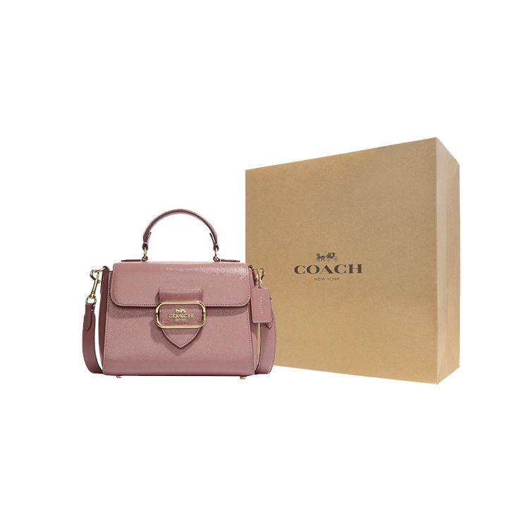 Coach 21 Solid Color Snap Closure Leather Briefcase Handheld Shoulder Crossbody Bag Small Women bags Rose-Pink CF320-IMDRO