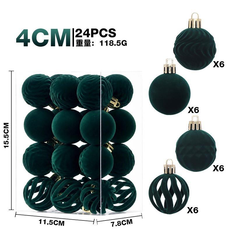 6cm Flocked Christmas Balls 24pcs Luxury Vintage Burgundy Tree Ornaments