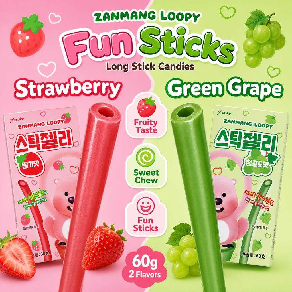 YEM ZANMANG LOOPY Конфеты-полоски жевательные фруктовые снеки 60 г, 2 вкуса | Сладкий насыщенный вкус, Жевательная текстура, Удобный перекус