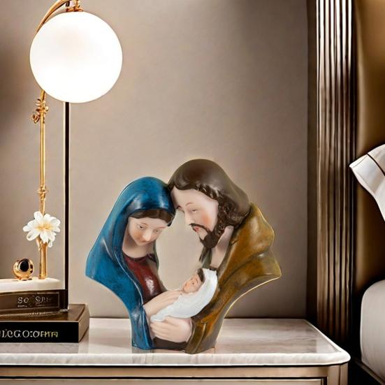Статуэтка Святого Семейства Рождество Адвент Статуэтка из смолы Иосиф Дева Мария Иисус Рождение Иисуса Скульптура