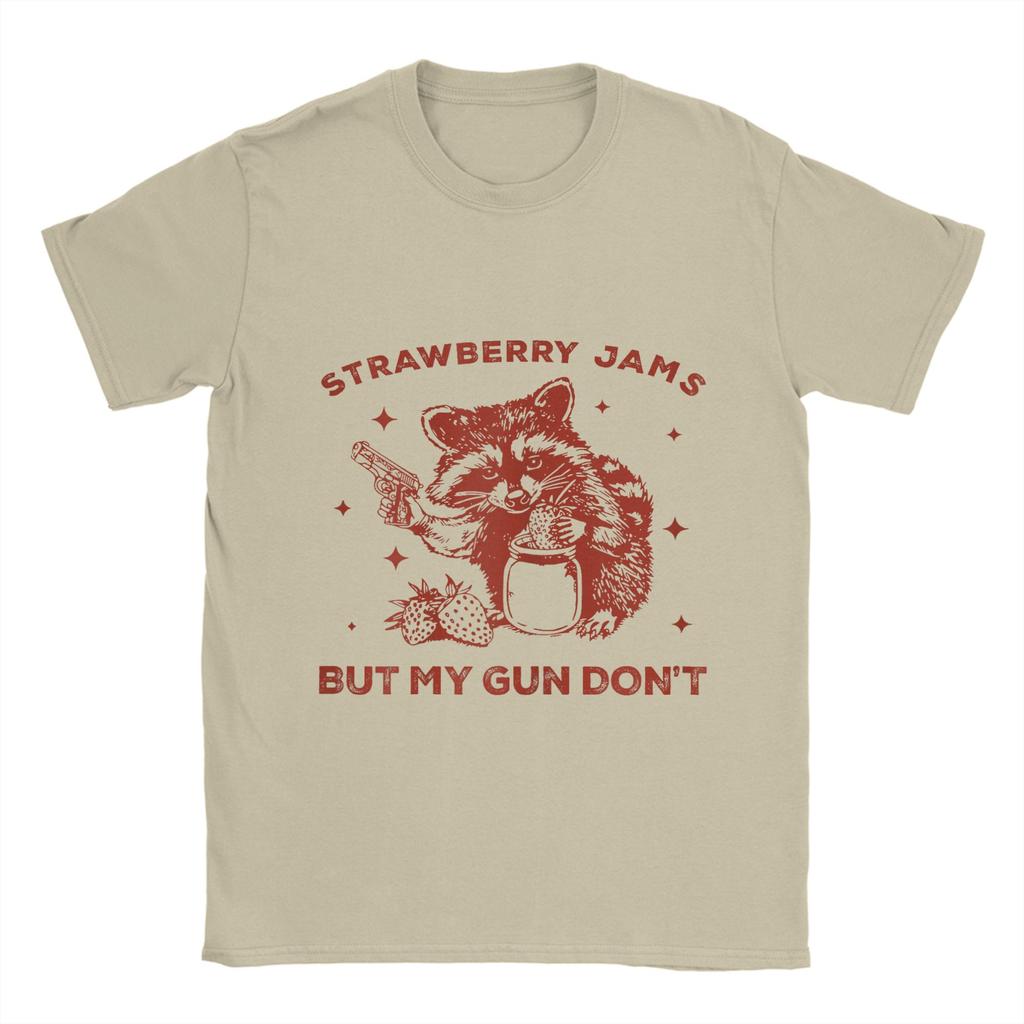 Men Strawberry Jams But My Don't Funny Raccoon T Shirt 100% Cotton Tops Novelty Short Sleeve O Neck Tee Shirt Printed T-Shirts
