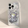 Cute Black Cat Phone Case For iPhone 17 Air Case iPhone17 16 15 11 12 13 14 Pro Max Plus Laser Silver Feather Texture Shockproof Cover