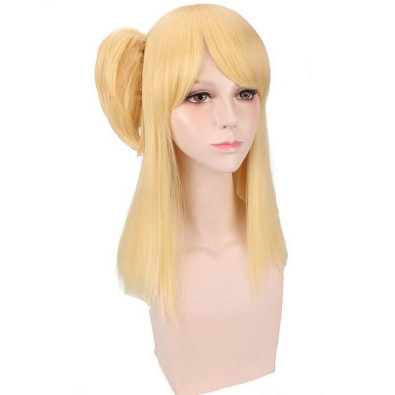 Длинный прямой парик 45 см, аниме Fairy Tail Люси Хартфилия, золотой костюм, термостойкие синтетические волосы, женские парики для косплея