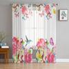 Розовые прозрачные занавески с бабочками и цветами для гостиной, спальни, вуаль, занавески для окон, занавески из органзы, вечерние тюлевые шторы