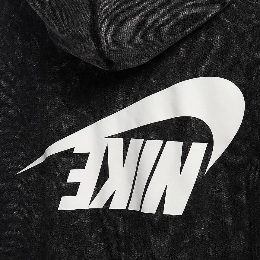 Nike Sportswear Washed Design Letter Logo Full Zip Hooded Jacket Women Jackets Black HQ4750-010