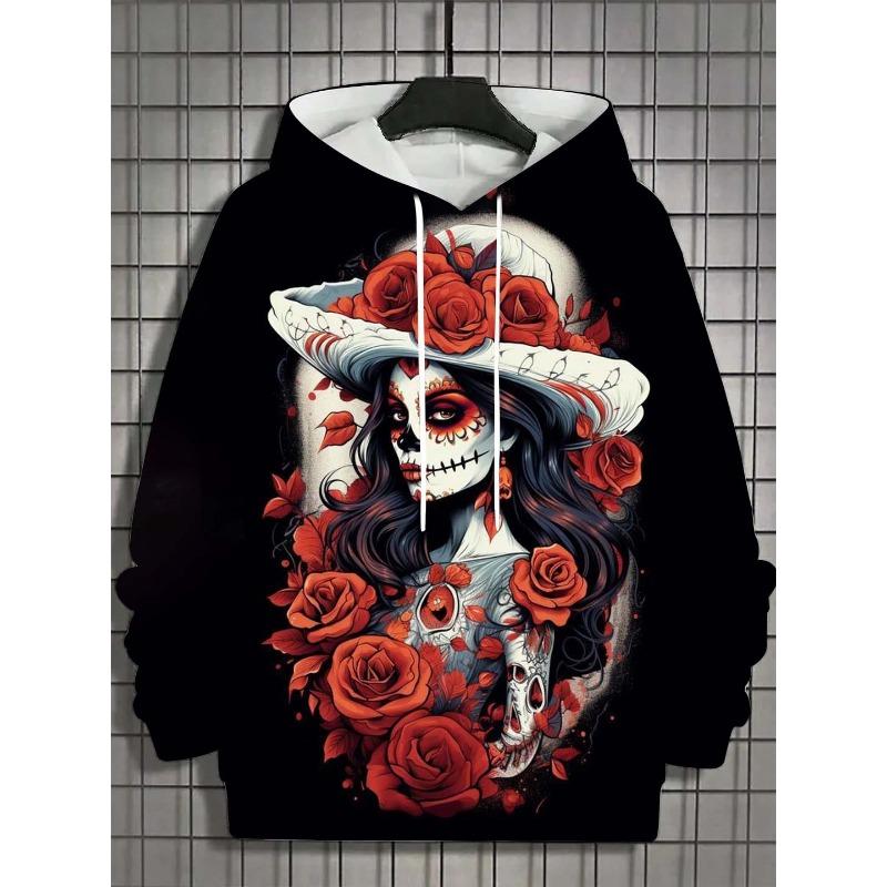Spring And Autumn Fashion Men's Hoodies Skull Print Kids Casual Pullover Long Sleeve Sweatshirt Men's Top Clothing