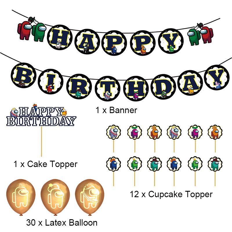 Party Birthday Theme Decor Suit Supplies Set Balloon Caketopper Banner